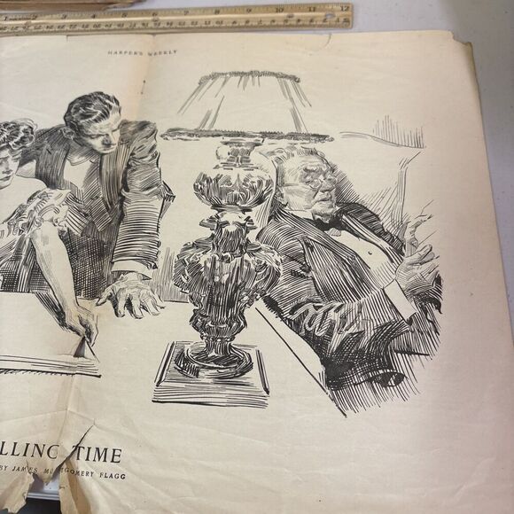engraving: Killing Time / Harper's Weekly April 4 1908 James Montgomery Flagg - Picture 5 of 10